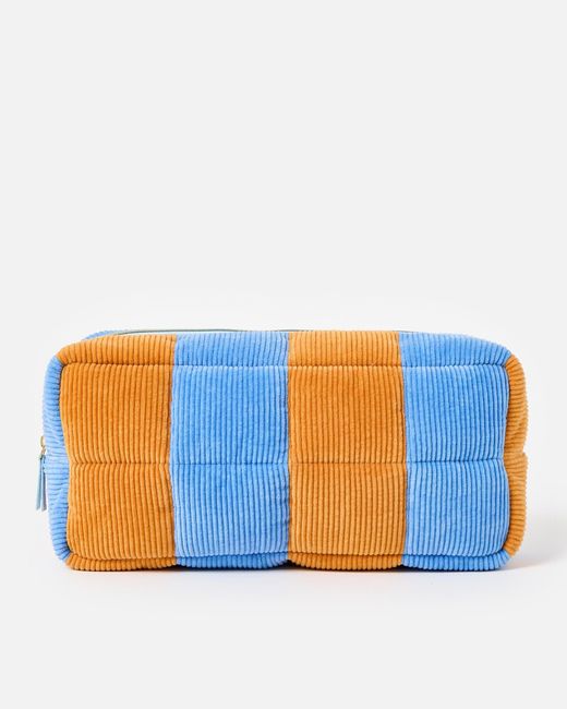 Oliver Bonas Striped Blue & Orange Corduroy Large Padded Makeup Bag