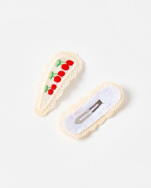 Oliver Bonas White Effa Cherry Embroidered Lace Hair Clips Set Of Two