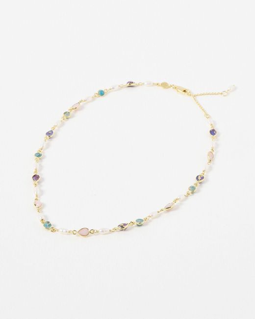 Oliver Bonas Natural Tricia Gemstone & Freshwater Pearl Collar Necklace