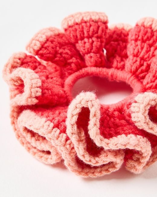 Oliver Bonas Red Mabel & Pink Crochet Ruffle Scrunchie