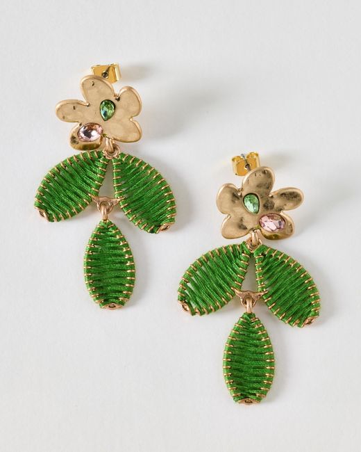 Oliver Bonas Green Erin Wrapped Flower Drop Earrings