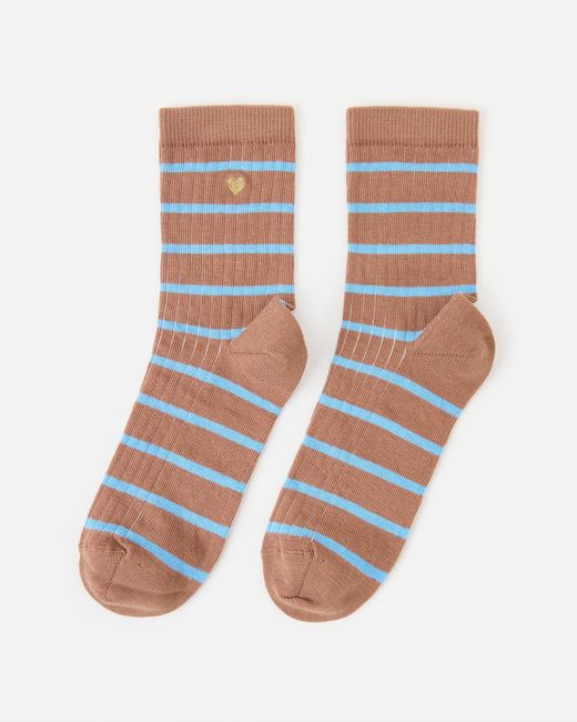 Oliver Bonas White & Blue Striped Heart Embroidered Ankle Socks