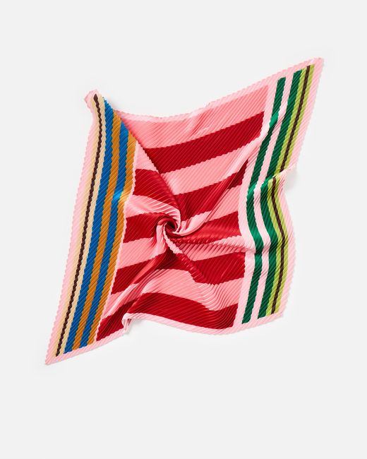 Oliver Bonas Pink & Red Striped Pleated Square Scarf
