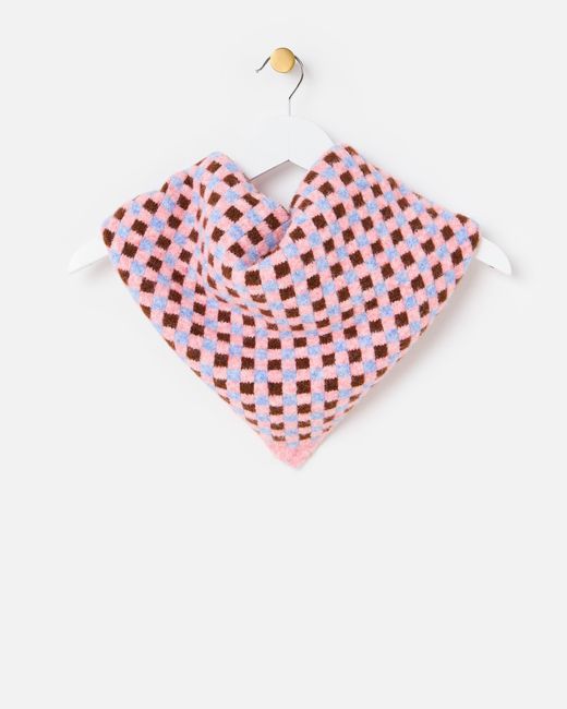 Oliver Bonas Pink & Brown Checked Knitted Triangle Scarf