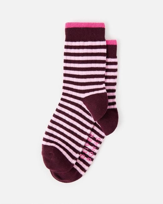 Oliver Bonas Pink Burgundy & Striped Ankle Socks