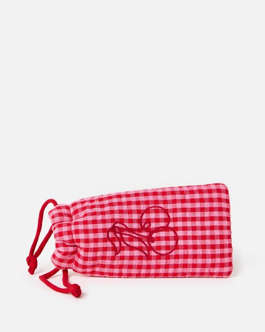 Oliver Bonas Red & Gingham Cherry Embroidered Glasses Case