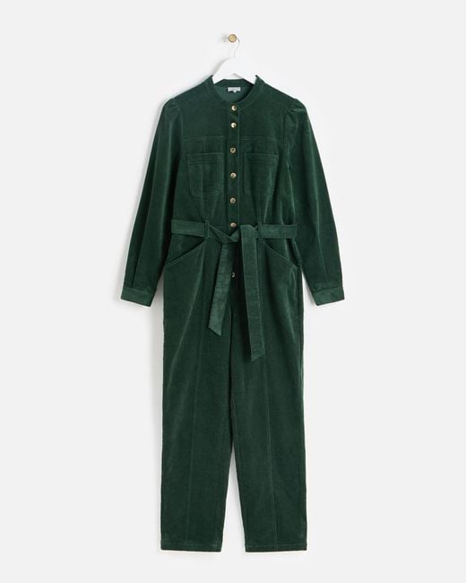 Oliver Bonas Green Corduroy Long Sleeve Jumpsuit, Size 18