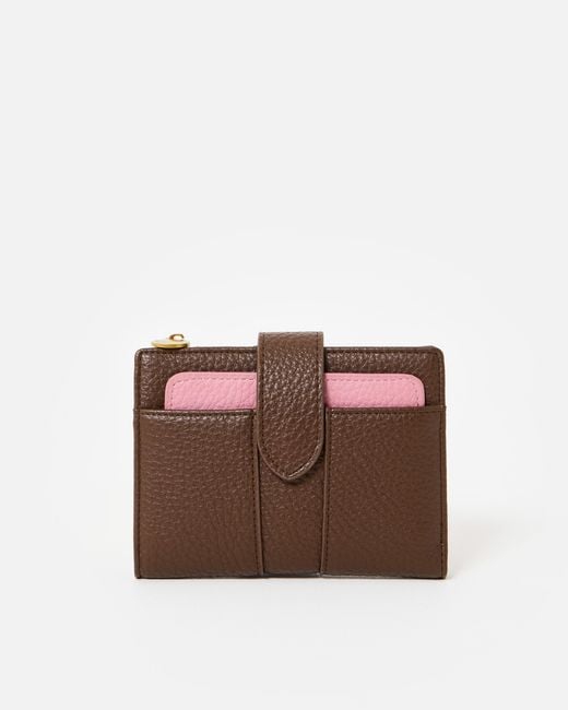 Oliver Bonas Brown Naomi Chocolate & Pink Zipped Purse