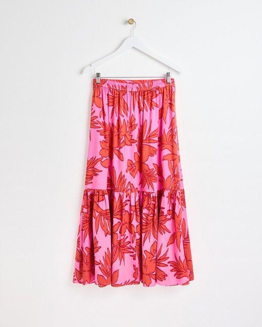 Oliver Bonas Palm Print Tiered Midi Skirt
