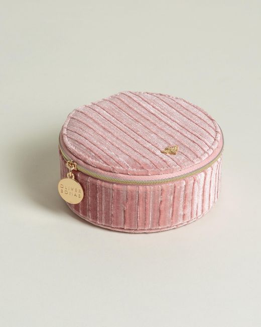 Oliver Bonas Pleated Velvet Bee Pink Travel Jewellery Box Small