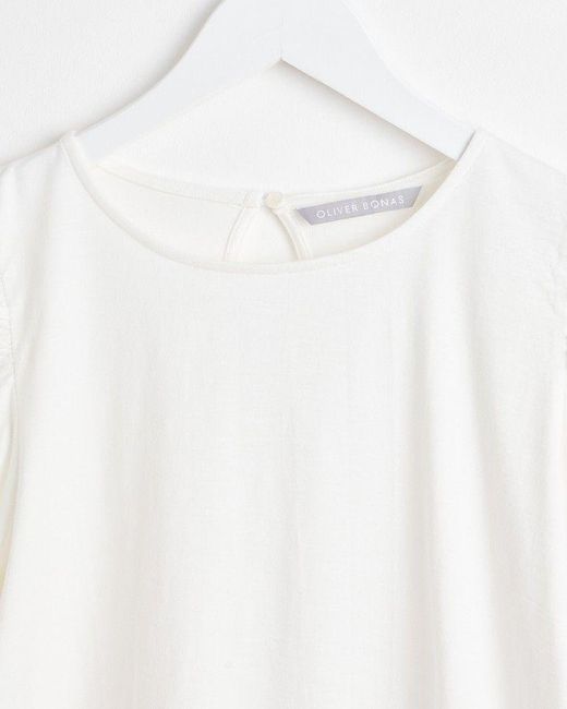 Oliver Bonas White Ruched Sleeve Jersey Top