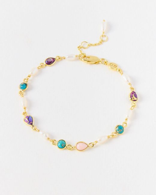 Oliver Bonas Metallic Tricia Gemstone & Freshwater Pearl Chain Bracelet