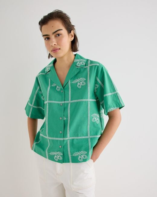 Oliver Bonas Green Strawberry Embroidered Short Sleeve Shirt, Size 12