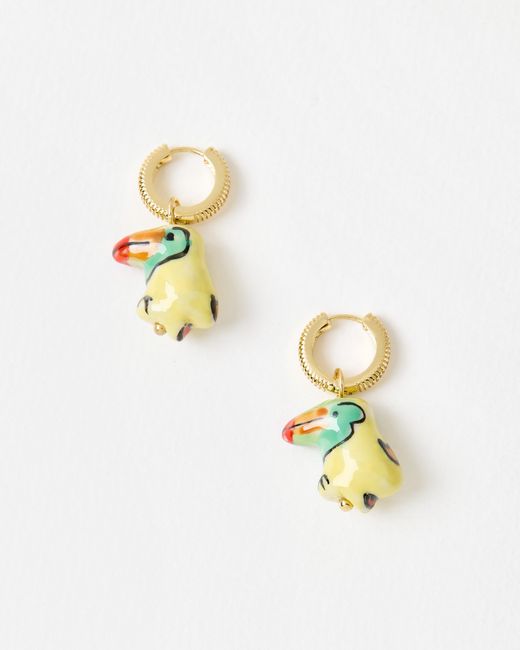 Oliver Bonas Metallic Uma Parrot Charm Drop Huggie Earrings
