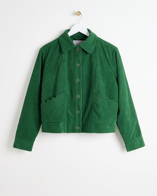 Oliver Bonas Green Corduroy Scallop Pocket Collared Jacket, Size 18