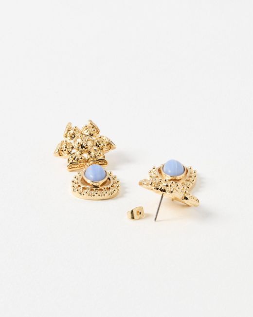 Oliver Bonas Metallic Delphi Gold Flower & Stone Drop Earrings