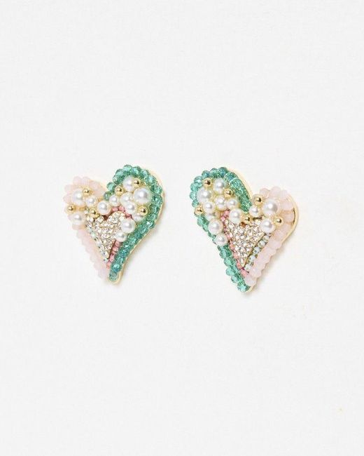 Oliver Bonas White Juliet Faux Pearl Beaded Heart Stud Earrings