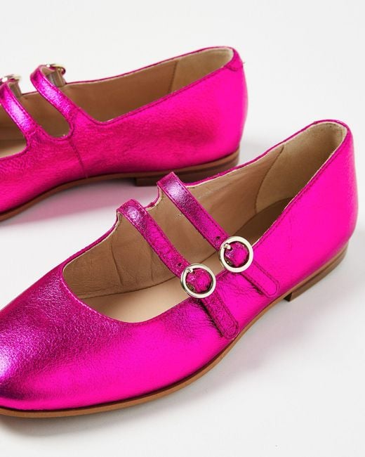 Oliver Bonas Mary Jane Double Buckle Pink Leather Shoes, Size Uk 3