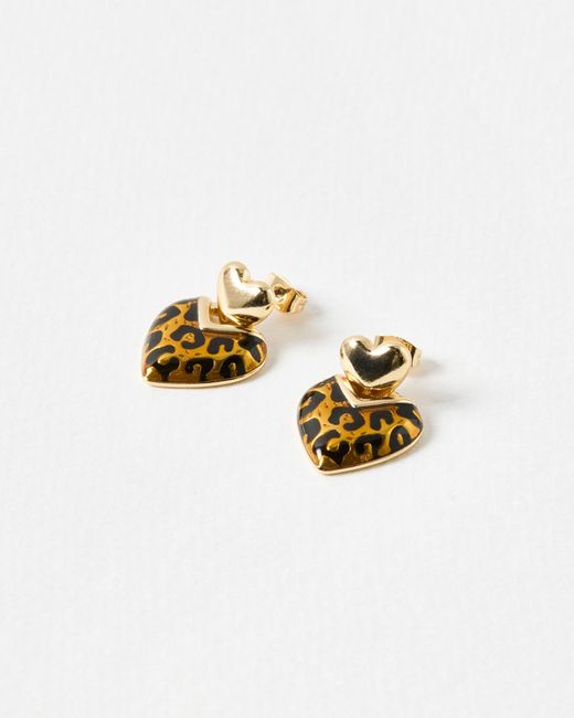 Oliver Bonas White Lana Leopard Print Tiered Heart Earrings