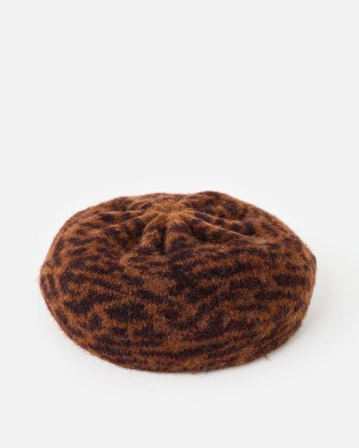 Oliver Bonas Brown Animal Print Knitted Beret