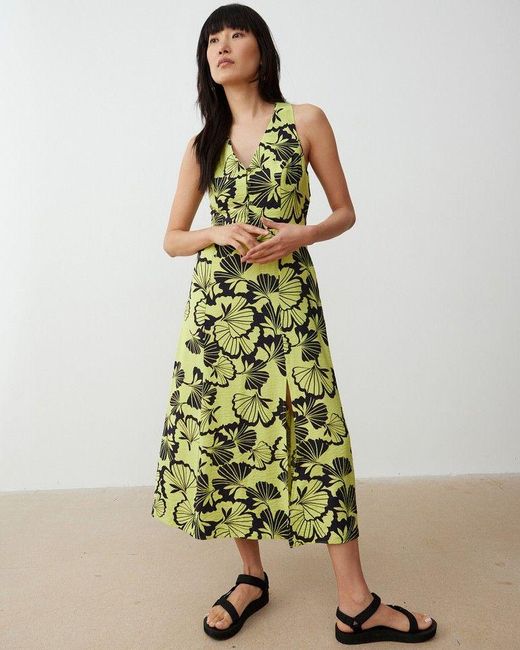 Oliver Bonas Green Floral Print Strappy Midi Dress