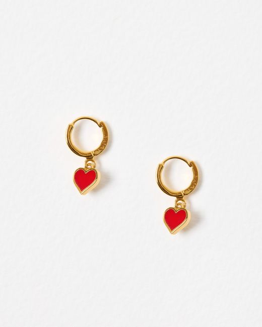 Oliver Bonas White Ottilie Heart Gold Tone Huggie Earrings