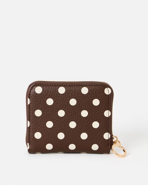 Oliver Bonas Brown Lola Chocolate Polka Dot Zip Around Purse