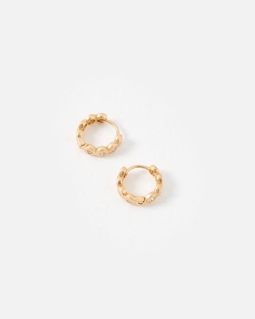 Oliver Bonas White Skya Etched Cubic Zirconia Tone Huggie Earrings