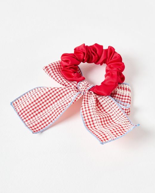 Oliver Bonas Red Heather Check Bow Scrunchie