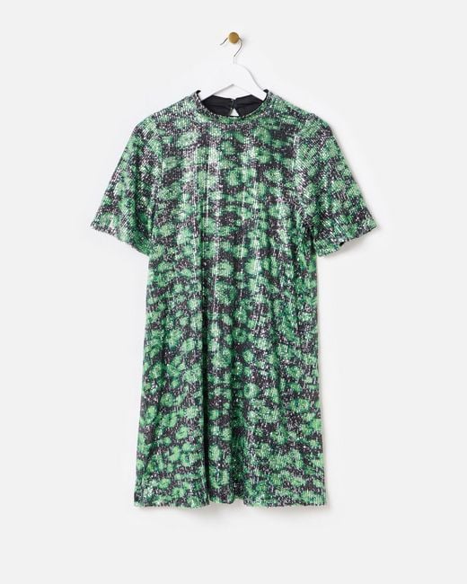 Oliver Bonas Green Leopard Print Sequin Mini Dress, Size 6