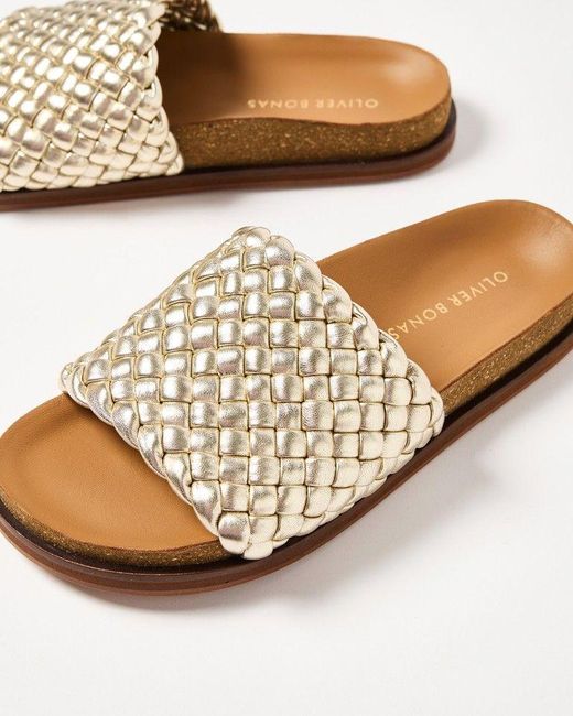 Oliver Bonas Natural Metallic Woven Leather Mule Sandals