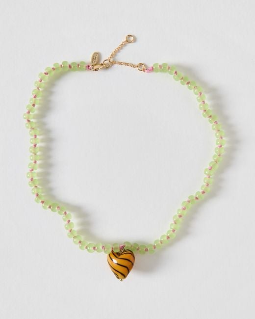 Oliver Bonas Metallic Pamela Heart Pendant Beaded Necklace