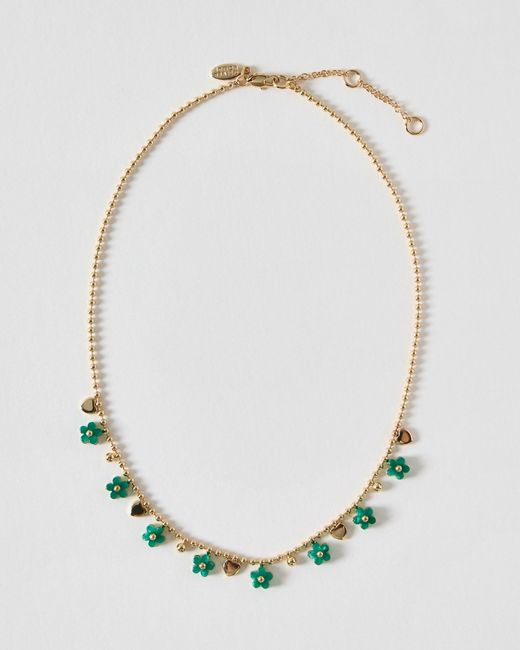 Oliver Bonas Green Lucinda Resin Flower Charm Necklace