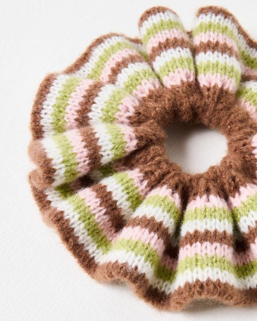 Oliver Bonas Metallic Ingrid Brown, Pink & Green Striped Knitted Scrunchie