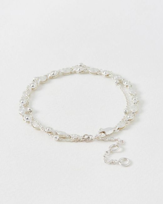 Oliver Bonas White Misty Textured Layered Silver Chain Bracelet