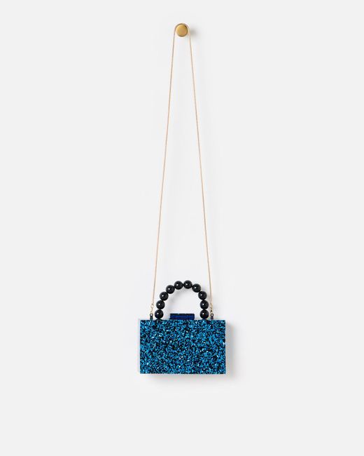 Oliver Bonas Blue Glitter Box Clutch Bag