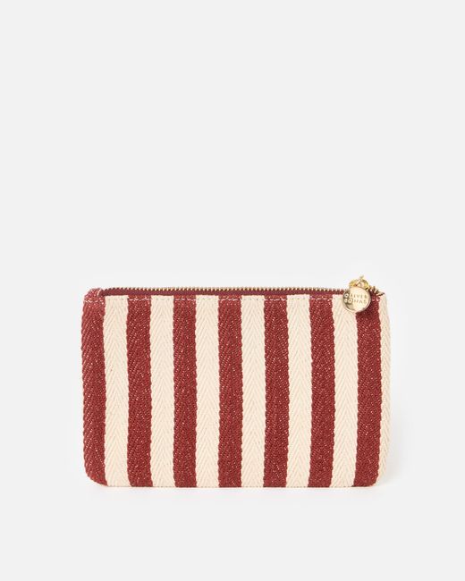 Oliver Bonas Red Cream & Brown Striped Beaded Lobster Zipped Pouch