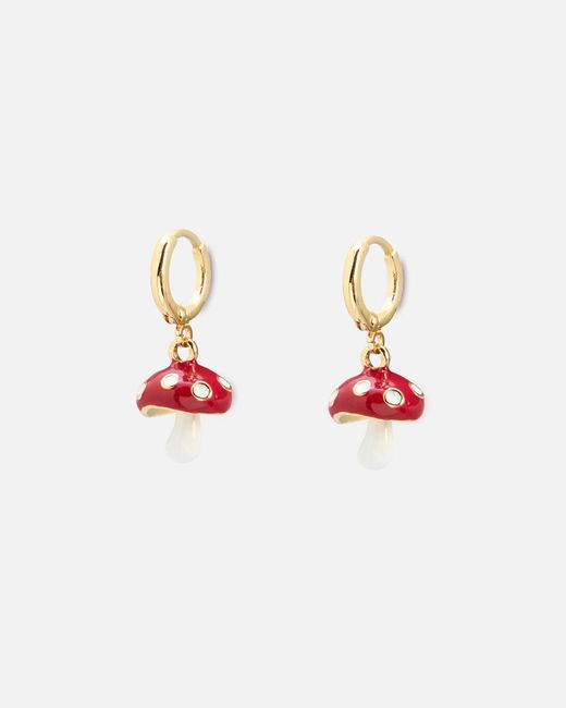 Oliver Bonas White Red Toadstool Charm Drop Huggie Earrings