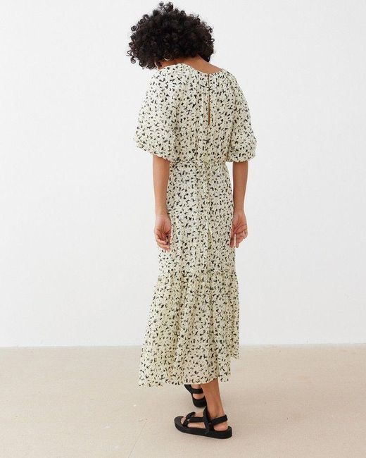 Oliver Bonas Natural Floral Textured Midi Dress