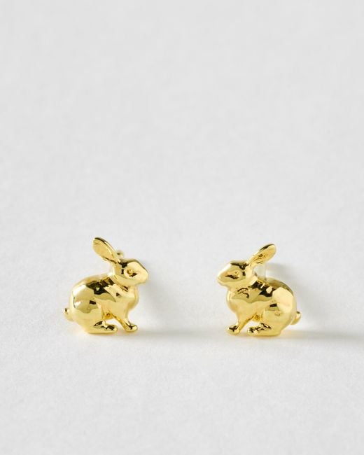 Oliver Bonas Metallic Lily Bunny Rabbit Stud Earrings
