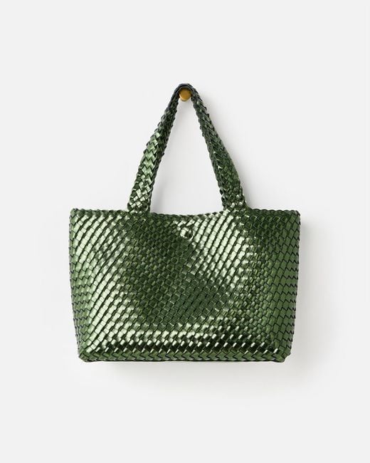 Oliver Bonas Green Luna Metallic Woven Tote Bag