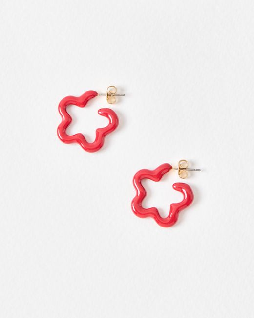 Oliver Bonas Red Betty Enamel Flower Hoop Earrings