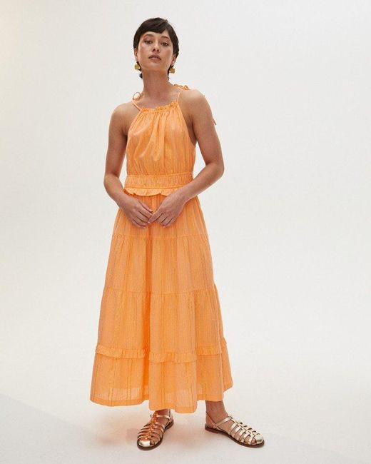 Oliver Bonas Halterneck Sparkle Stripe Orange Midi Dress in Pink Lyst