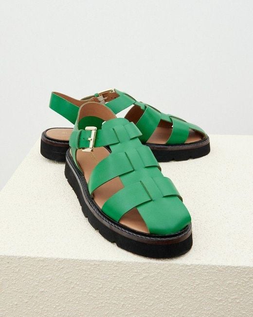 Oliver Bonas Green Fisherman Leather Sandals