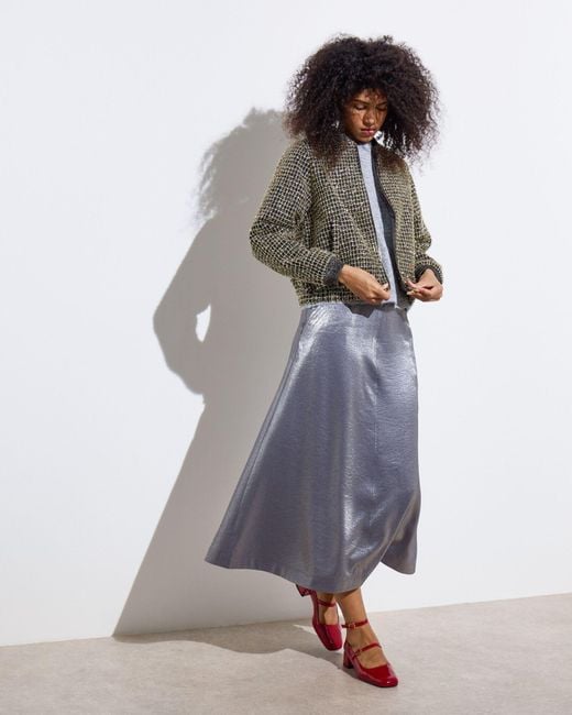 Oliver Bonas Checked Sparkly Bomber Jacket Size 6 in Grey Lyst UK