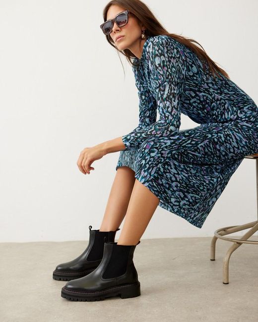 Oliver Bonas Chunky Pink Stitch Leather Boots in Black Lyst