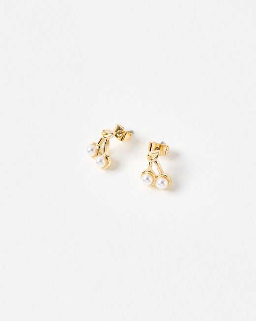 Oliver Bonas White Cherry Mini Faux Pearl Stud Earrings