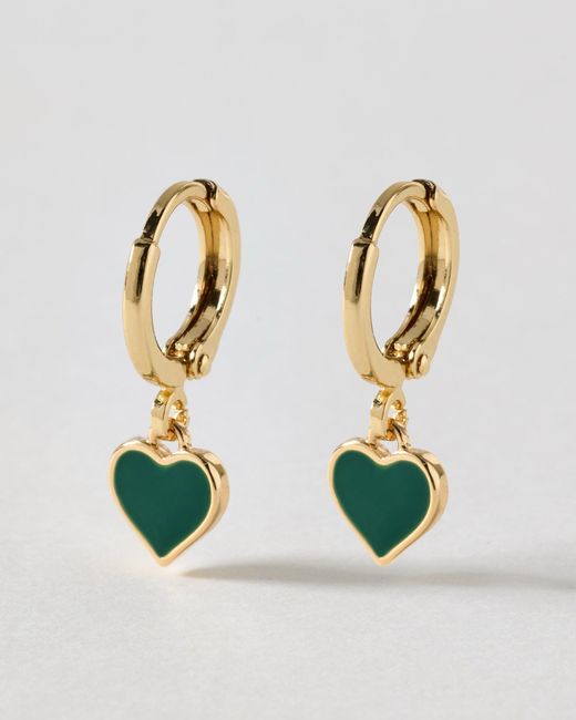 Oliver Bonas Blue Ottilie Dark Heart Gold Tone Huggie Earrings