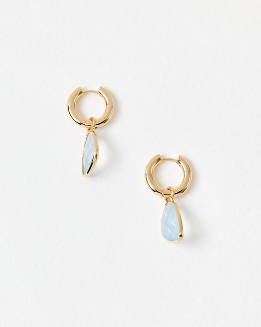 Oliver Bonas White Melody Stone Gold Tone Huggie Earrings