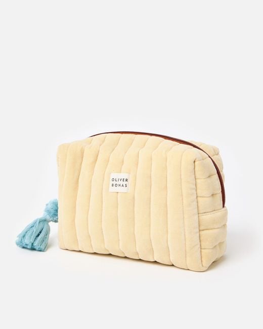 Oliver Bonas Natural Quilted Velvet Medium Wash Bag